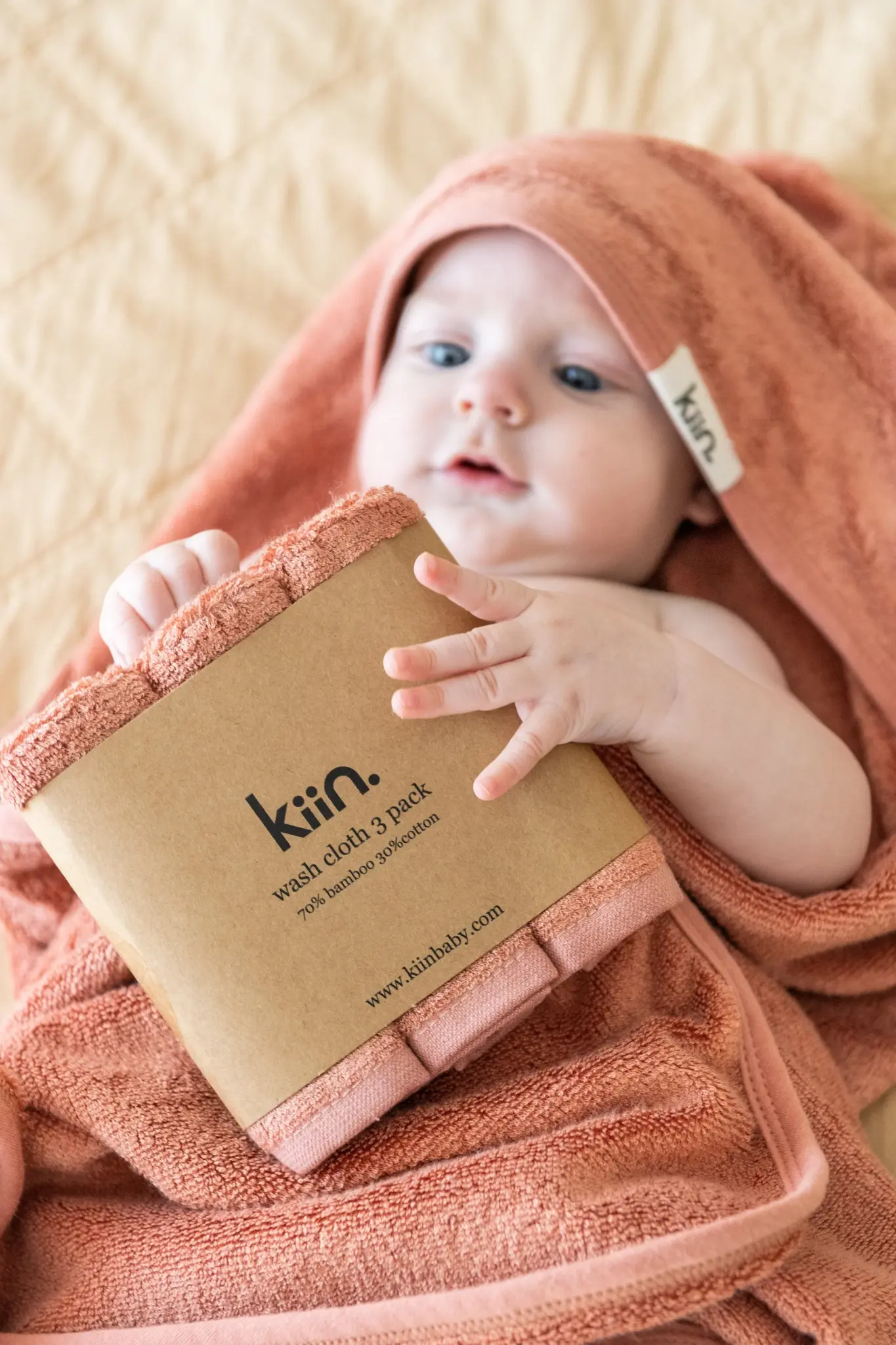 Kiin Baby Kiin. - Paquet De 3 Débarbouillettes En Bambou, Blush – Image 3