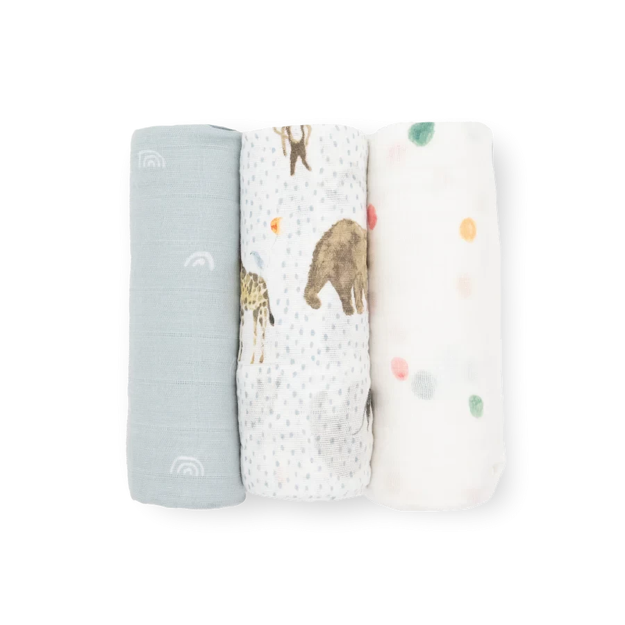 Little Unicorn Little Unicorn - Couverture En Mousseline De Coton Paquet De 3, Animaux En Fête – Image 2