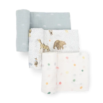 Little Unicorn Little Unicorn - Couverture En Mousseline De Coton Paquet De 3, Animaux En Fête