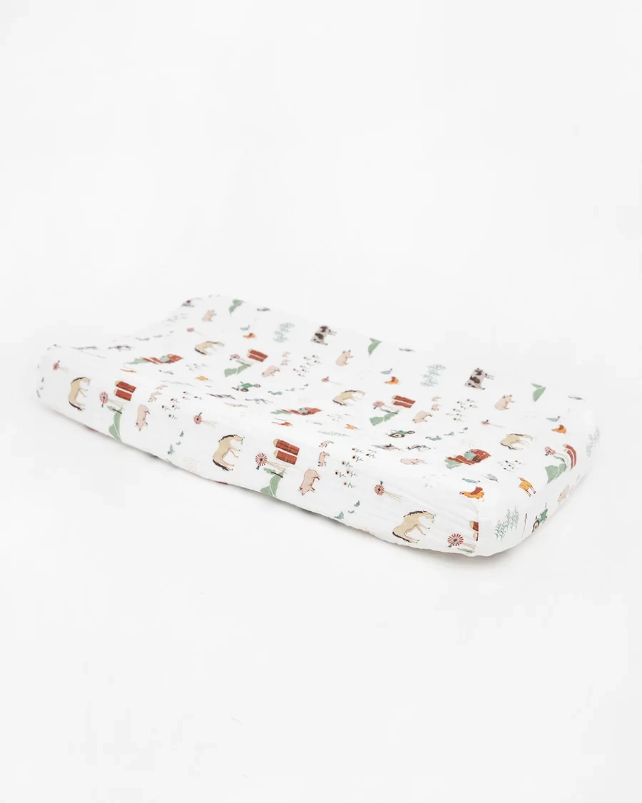 Little Unicorn Little Unicorn - Couvre-Matelas à Langer En Mousseline De Coton, Ferme – Image 2