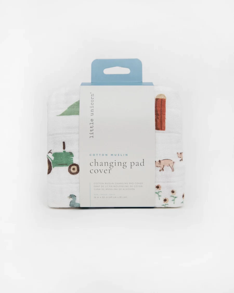 Little Unicorn Little Unicorn - Couvre-Matelas à Langer En Mousseline De Coton, Ferme – Image 3