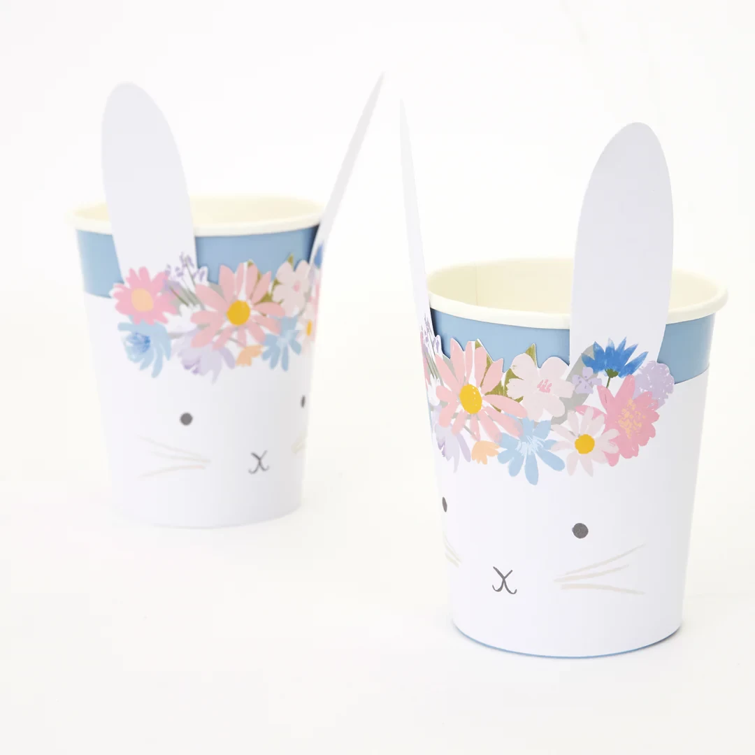 Meri-Meri Meri Meri Meri Meri - Paquet De 8 Verres En Papier, Lapin Floral – Image 2