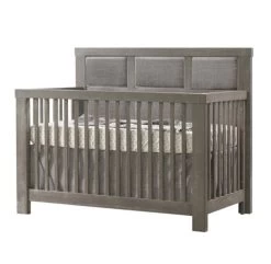 Natart Juvenile Natart Rustico - Lit De Bébé Convertible 5-en-1 Avec Panneau Rembourré, Lin Tissé Fog