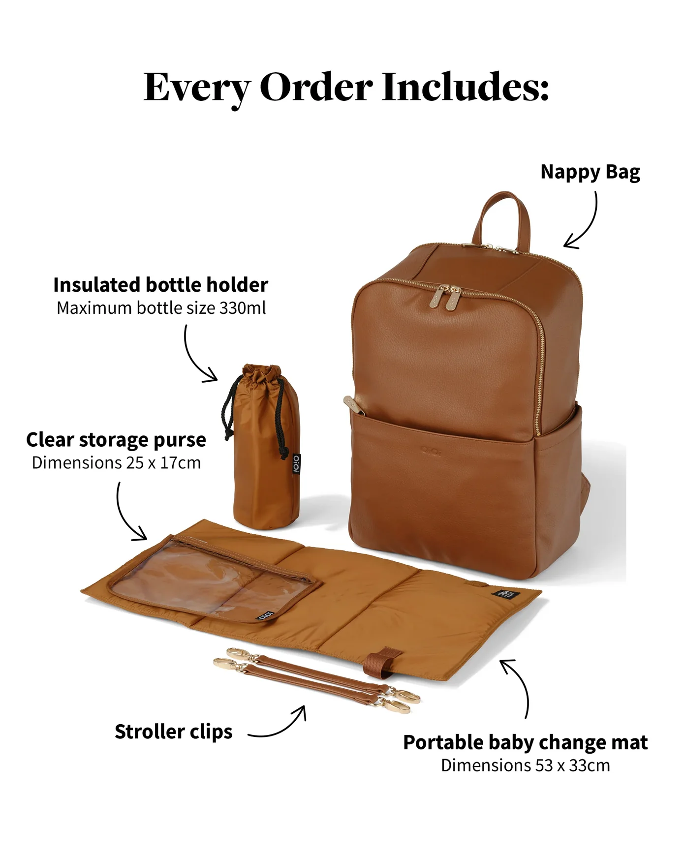 OiOi OiOi - Sac à Dos à Couches Multitâche En Cuir Végétalien, Marron – Image 2