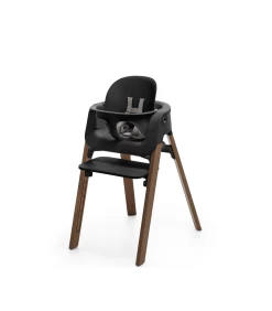 Stokke Stokke Steps - Chaise Haute, Pieds Bruns Dorés, Ensemble Bébé Et Siège Noir