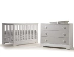 Natart Juvenile Tulip Olson - Ensemble Lit De Bébé Convertible Et Commode XL 3 Tiroirs, Blanc-Mosaïque