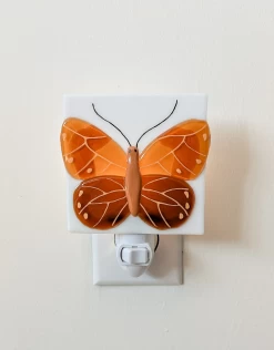 Veille Sur Toi Veille Sur Toi - Veilleuse En Verre, Orange La Volée De Papillons