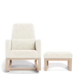 Monte Design VENTE DÉMO - Monte Joya - Ensemble Chaise Berçante Et Ottoman, Base En Érable Naturel, Fausse Peau De Mouton