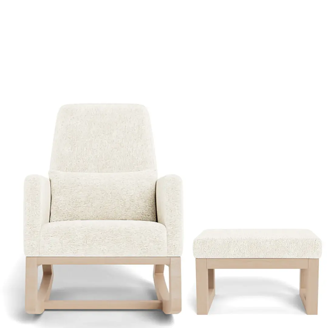 Monte Design VENTE DÉMO - Monte Joya - Ensemble Chaise Berçante Et Ottoman, Base En Érable Naturel, Fausse Peau De Mouton